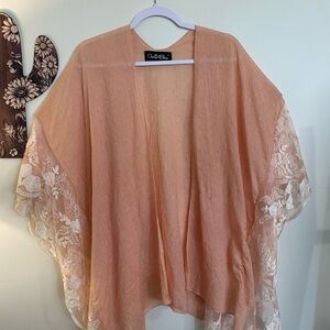 Cherie Bliss Peach Kimono with Lace Trim